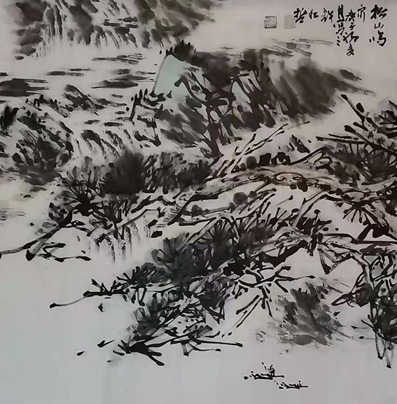 许红哲作品4《松山鸣泉》  尺寸：35X35cm